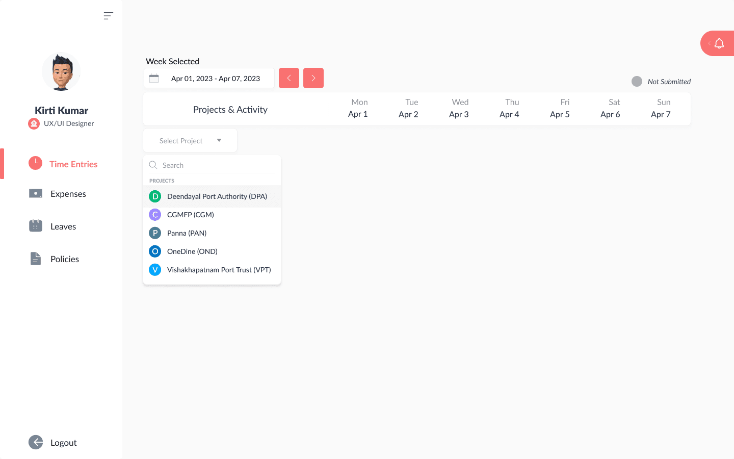Client and project selection